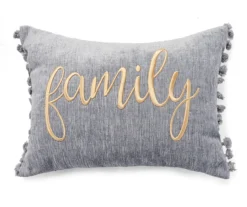 "Family" Gray Lumbar Throw Pillow