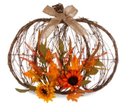 Autumn Floral Rattan Pumpkin Wall Decor -Northlight Sales Store 810473031 2