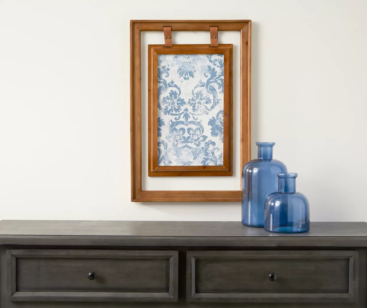Double-Framed Light Blue Damask Hanging Wall Decor 5 Double-Framed Light Blue Damask Hanging Wall Decor - Image 3