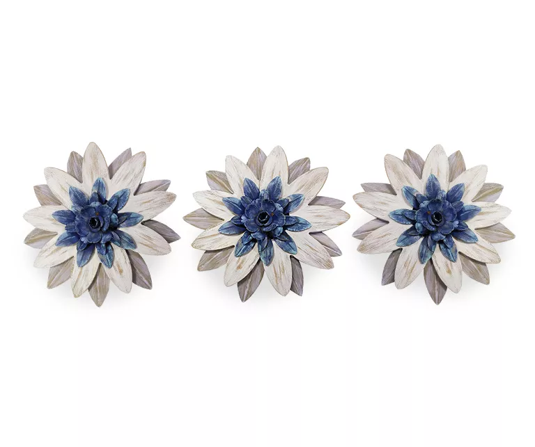 Blue & White Decor Flowers, 3-Piece Set 3 Blue & White Decor Flowers, 3-Piece Set