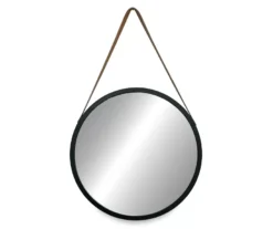 Round Mirror With Leather Hanging Strap