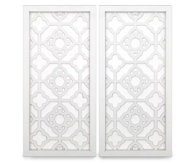 White Carved Wood 2-Piece Panel Set 3 White Carved Wood 2-Piece Panel Set