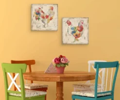 Flowered Hen & Rooster 2-Piece Wrapped Canvas Set -Northlight Sales Store 810509333 2