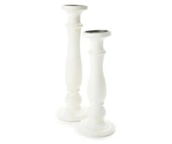 White Wood Pillar Candle Holder, (15") -Northlight Sales Store 810509526 810509525 3