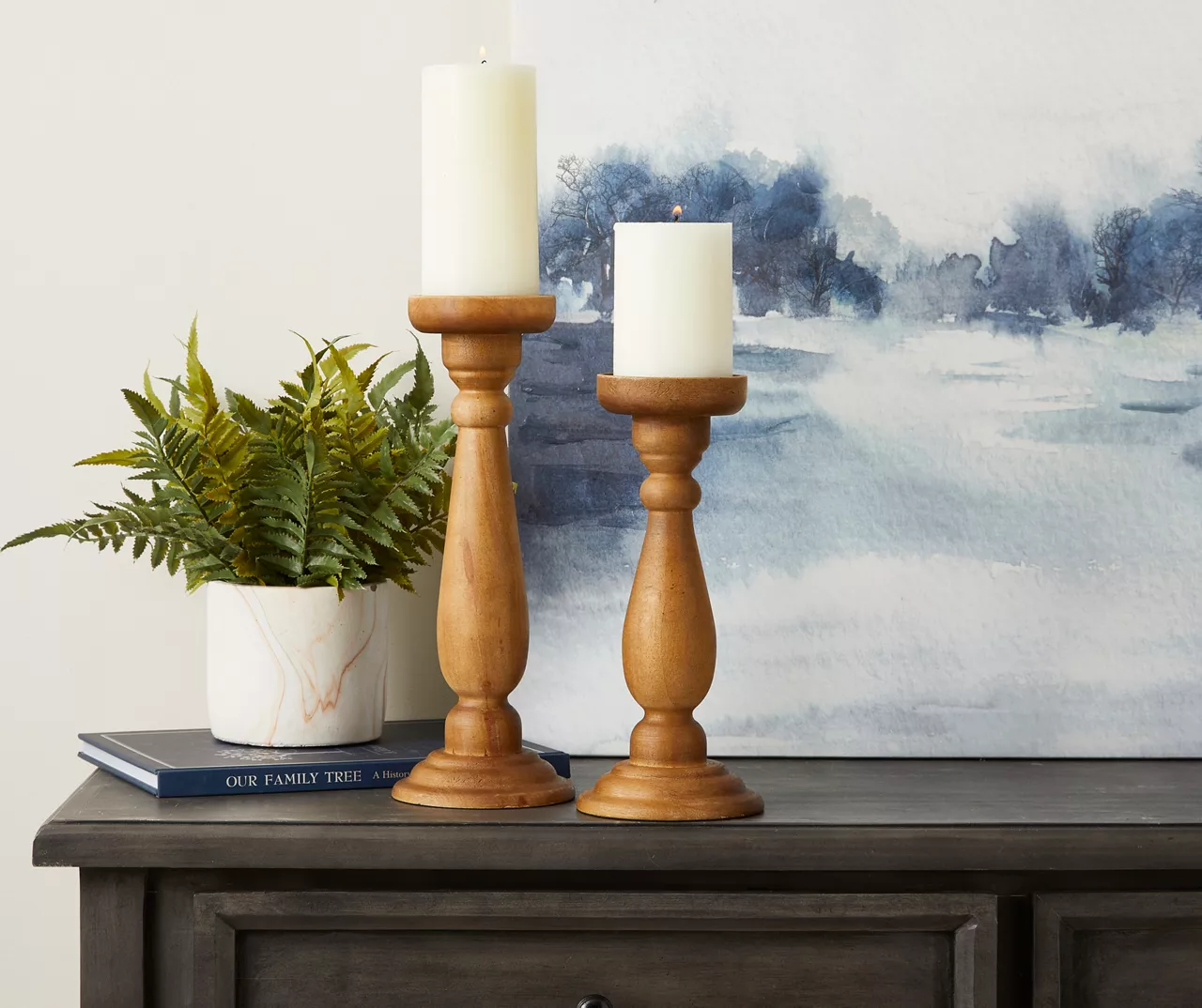 Wooden Pillar Candle Holder, (13") 5 Wooden Pillar Candle Holder, (13") - Image 3