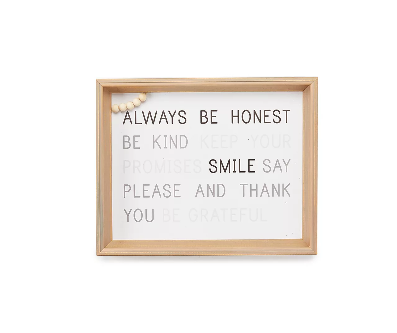 "Always Be Honest" White Framed Plaque With Wood Beads Accent 3 "Always Be Honest" White Framed Plaque With Wood Beads Accent