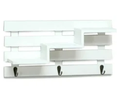 White Tiered Slat Wall Shelf With 3 Hooks