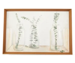 White & Green Eucalyptus In Jars Framed Canvas