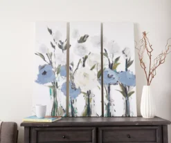 White & Blue Floral 3-Piece Triptych Wrapped Canvas Set -Northlight Sales Store 810538437 2