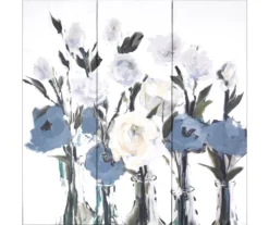 White & Blue Floral 3-Piece Triptych Wrapped Canvas Set