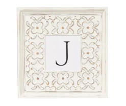 White Distressed Carved Floral Monogram Square Wall Plaque 11 White Distressed Carved Floral Monogram Square Wall Plaque -Northlight Sales Store 810544028