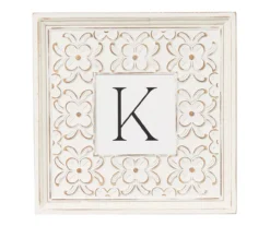 White Distressed Carved Floral Monogram Square Wall Plaque 12 White Distressed Carved Floral Monogram Square Wall Plaque -Northlight Sales Store 810544029