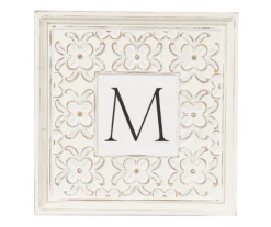White Distressed Carved Floral Monogram Square Wall Plaque 13 White Distressed Carved Floral Monogram Square Wall Plaque -Northlight Sales Store 810544030