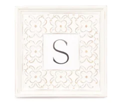 White Distressed Carved Floral Monogram Square Wall Plaque 14 White Distressed Carved Floral Monogram Square Wall Plaque -Northlight Sales Store 810544071