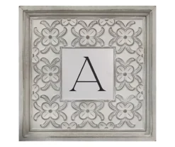 White Distressed Carved Floral Monogram Square Wall Plaque