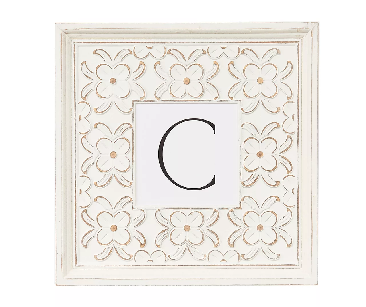 White Distressed Carved Floral Monogram Square Wall Plaque 4 White Distressed Carved Floral Monogram Square Wall Plaque - Image 2