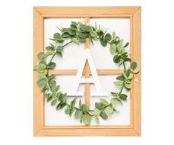 Monogram Framed Windowpane Plaque With Greenery Wreath