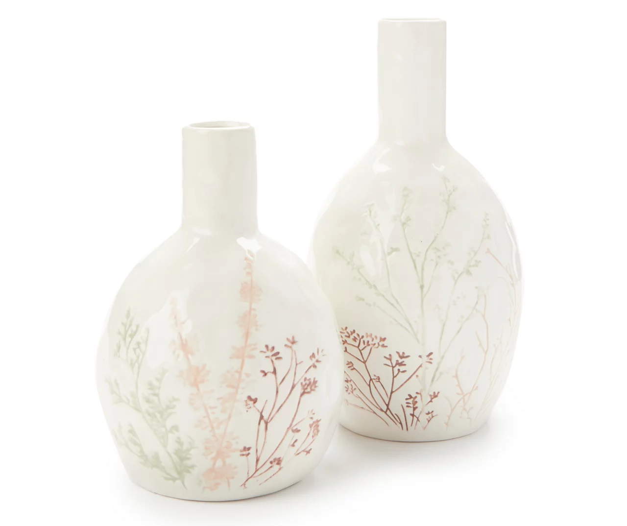 White Floral Ceramic Vase, (10") 4 White Floral Ceramic Vase, (10") - Image 2