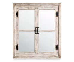 Brown Whitewash Windowpane Farmhouse Wall Mirror, (31.5")