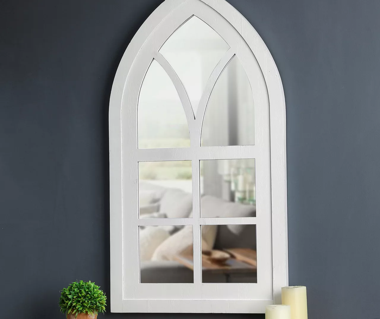 White Arching Windowpane Wall Mirror, (40.16") 5 White Arching Windowpane Wall Mirror, (40.16") - Image 3