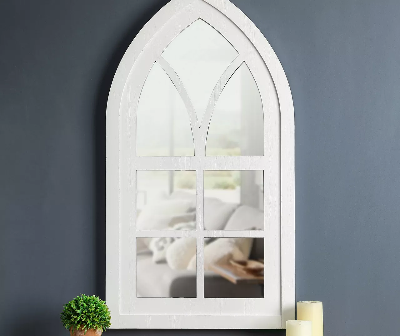 White Arching Windowpane Wall Mirror, (40.16") 4 White Arching Windowpane Wall Mirror, (40.16") - Image 2