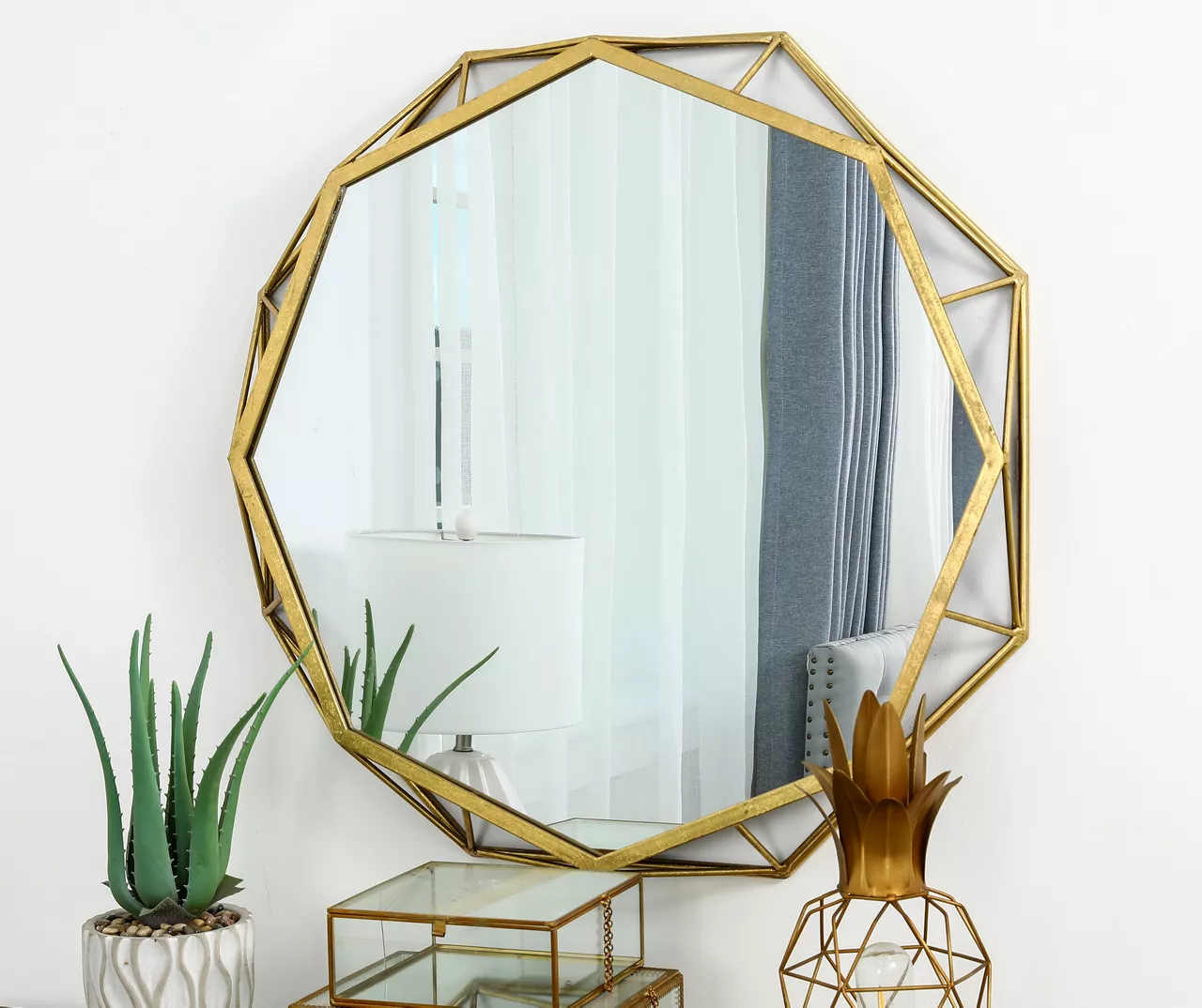 Gold Octagon Geometric-Border Wall Mirror, (28.15") 10 Gold Octagon Geometric-Border Wall Mirror, (28.15") - Image 8