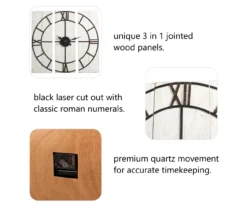 Black & White Distressed Roman Numeral 3-Piece Farmhouse Wall Clock Set, (31.5") -Northlight Sales Store 810546473 3