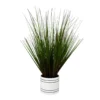 Dark Green Artificial Grass Arrangement In White Stripe Pot -Northlight Sales Store 810547562