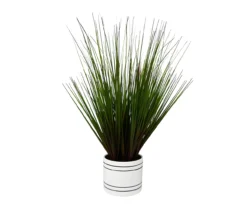 Dark Green Artificial Grass Arrangement In White Stripe Pot
