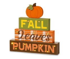 "Fall, Leaves, Pumpkin" Pumpkin & Letter Block LED Tabletop Decor