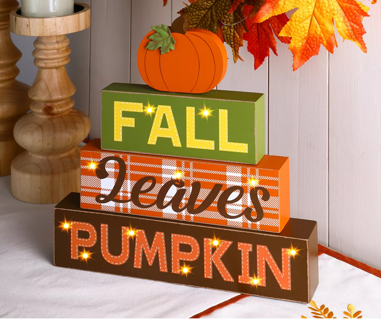"Fall, Leaves, Pumpkin" Pumpkin & Letter Block LED Tabletop Decor 10 "Fall, Leaves, Pumpkin" Pumpkin & Letter Block LED Tabletop Decor - Image 8