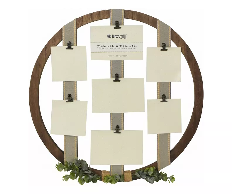 Brown & Gray Round Ribbon-Accent Collage Frame With Greenery 3 Brown & Gray Round Ribbon-Accent Collage Frame With Greenery