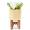 White Floral Arrangement In Yellow Ridged Ceramic Pot With Stand -Northlight Sales Store 810552415