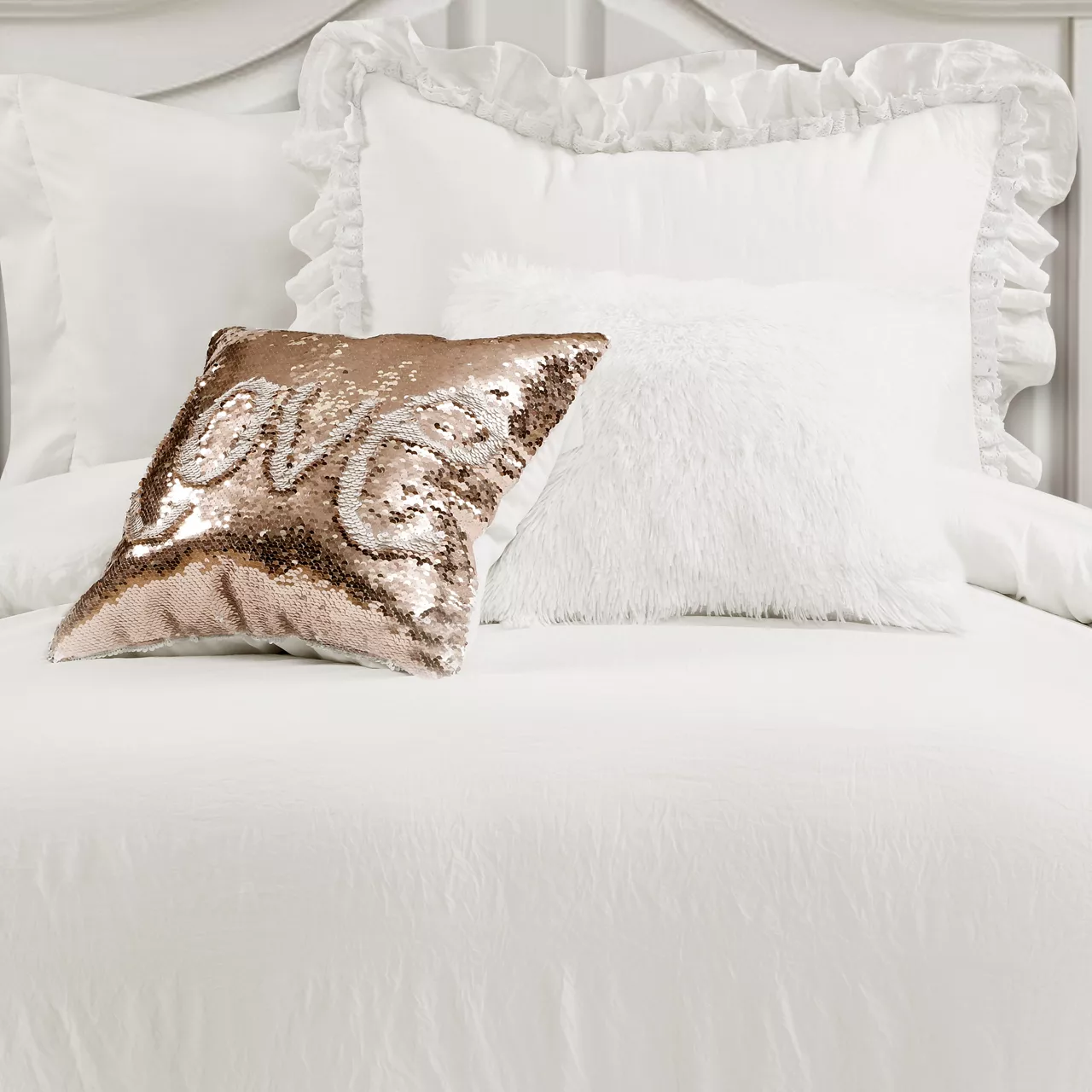 Ella White Ruffle & Lace Twin XL 2-Piece Comforter Set 4 Ella White Ruffle & Lace Twin XL 2-Piece Comforter Set - Image 2