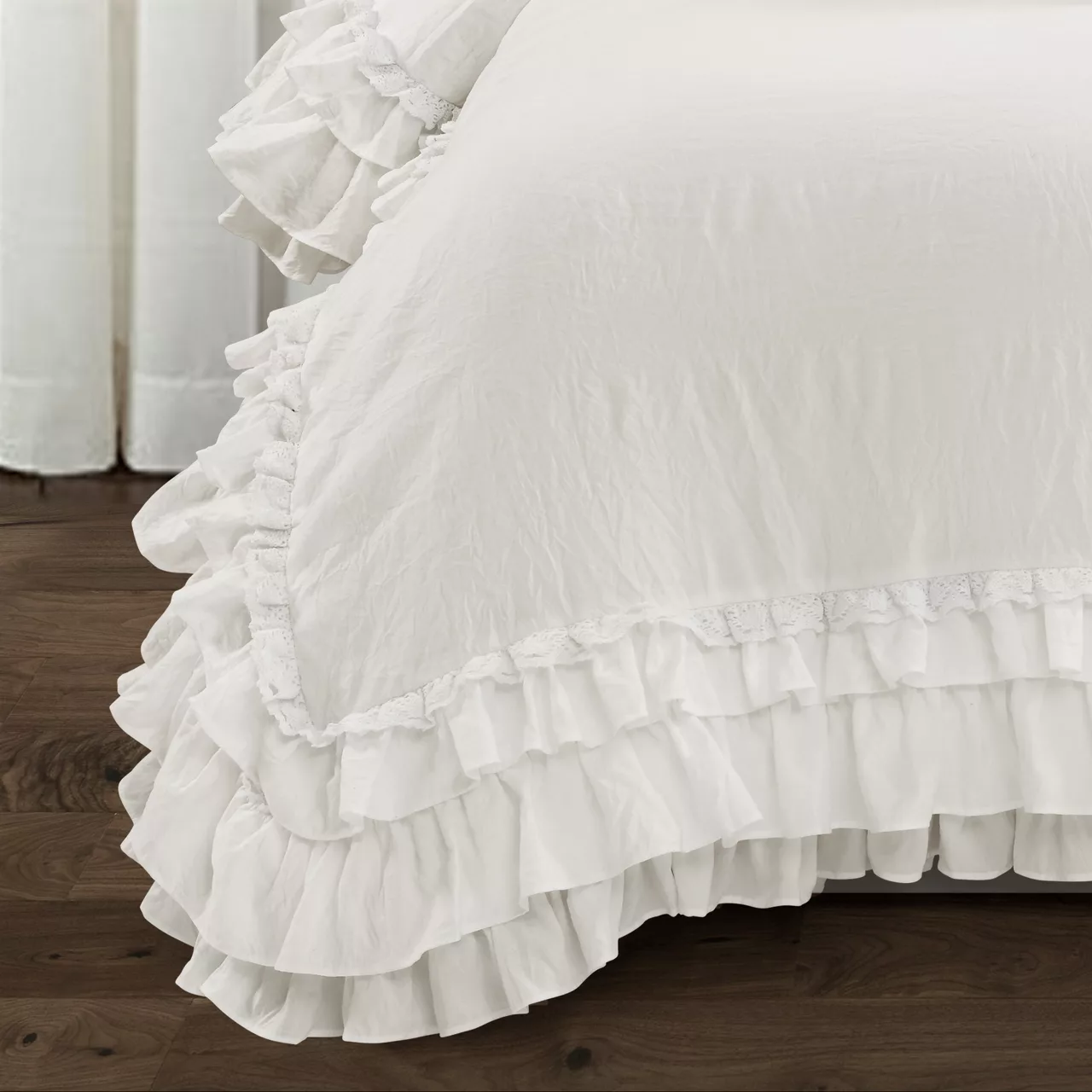 Ella White Ruffle & Lace Twin XL 2-Piece Comforter Set 5 Ella White Ruffle & Lace Twin XL 2-Piece Comforter Set - Image 3