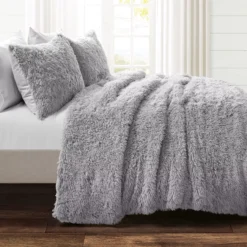 Emma Light Gray Faux Fur King 3-Piece Comforter Set -Northlight Sales Store 810552775 11