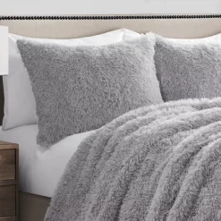 Emma Light Gray Faux Fur King 3-Piece Comforter Set -Northlight Sales Store 810552775 21