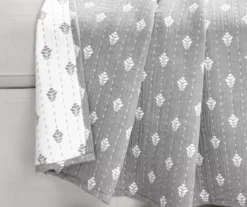 Kantha Gray & Off-White Leaf Row Jacquard Throw, (50" X 60") -Northlight Sales Store 810552840 2