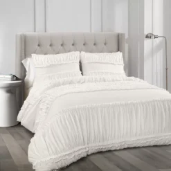 Nova White Ruffled King 3-Piece Comforter Set 9 Nova White Ruffled King 3-Piece Comforter Set -Northlight Sales Store 810552876 1