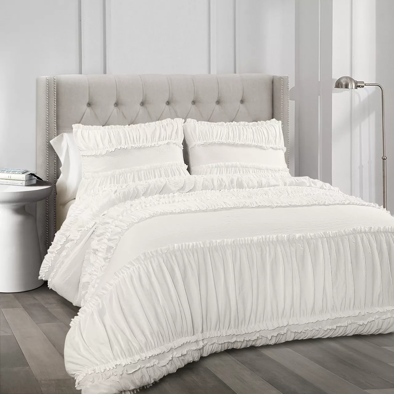 Nova White Ruffled King 3-Piece Comforter Set 4 Nova White Ruffled King 3-Piece Comforter Set - Image 2