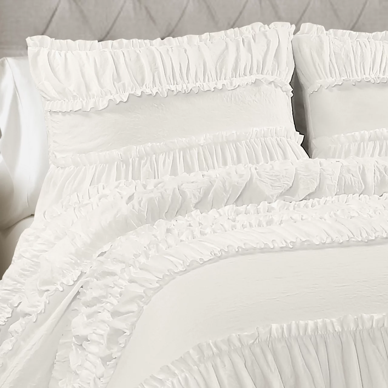 Nova White Ruffled King 3-Piece Comforter Set 5 Nova White Ruffled King 3-Piece Comforter Set - Image 3