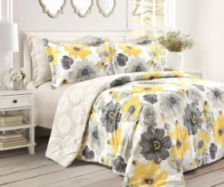 Leah White, Yellow & Gray Floral King 6-Piece Comforter Set