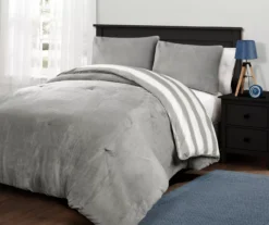 Gray Stripe Plush Comforter Set -Northlight Sales Store 810552878