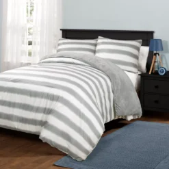 Gray Stripe Plush Full/Queen 3-Piece Comforter Set -Northlight Sales Store 810552878 3