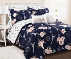 Navy & Peach Botanical Paris Full/Queen 7-Piece Comforter Set