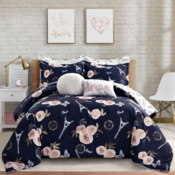Navy & Peach Botanical Paris King 7-Piece Comforter Set -Northlight Sales Store 810552886 11