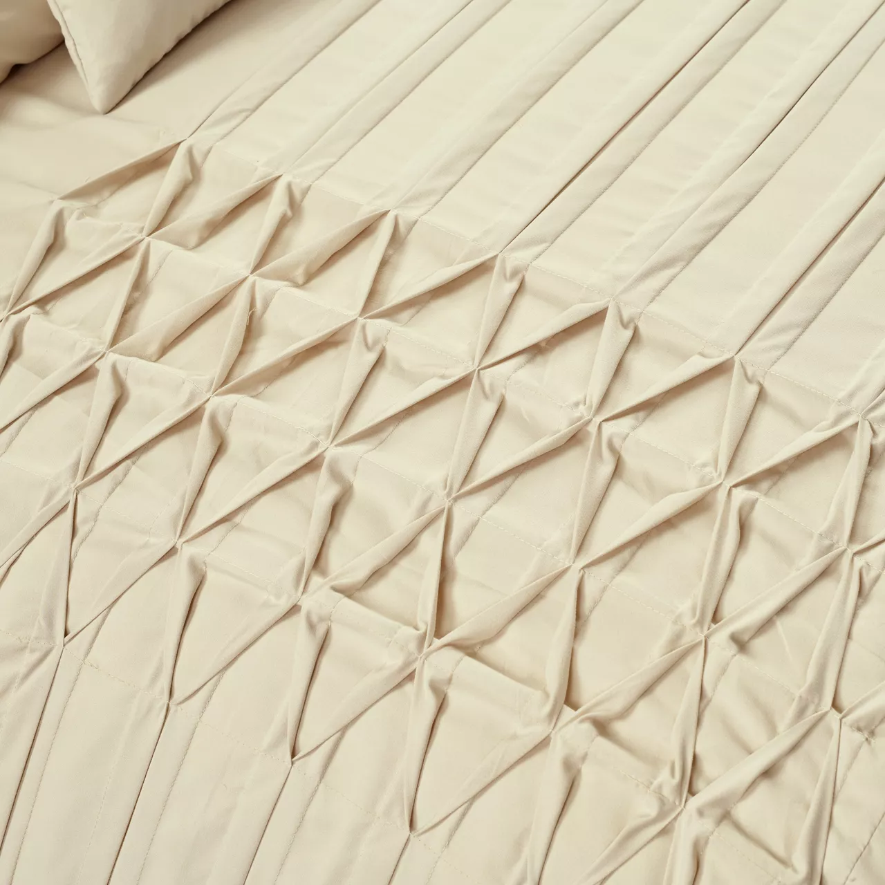 Aurora Beige Pleated Pintuck King 5-Piece Comforter Set 5 Aurora Beige Pleated Pintuck King 5-Piece Comforter Set - Image 3