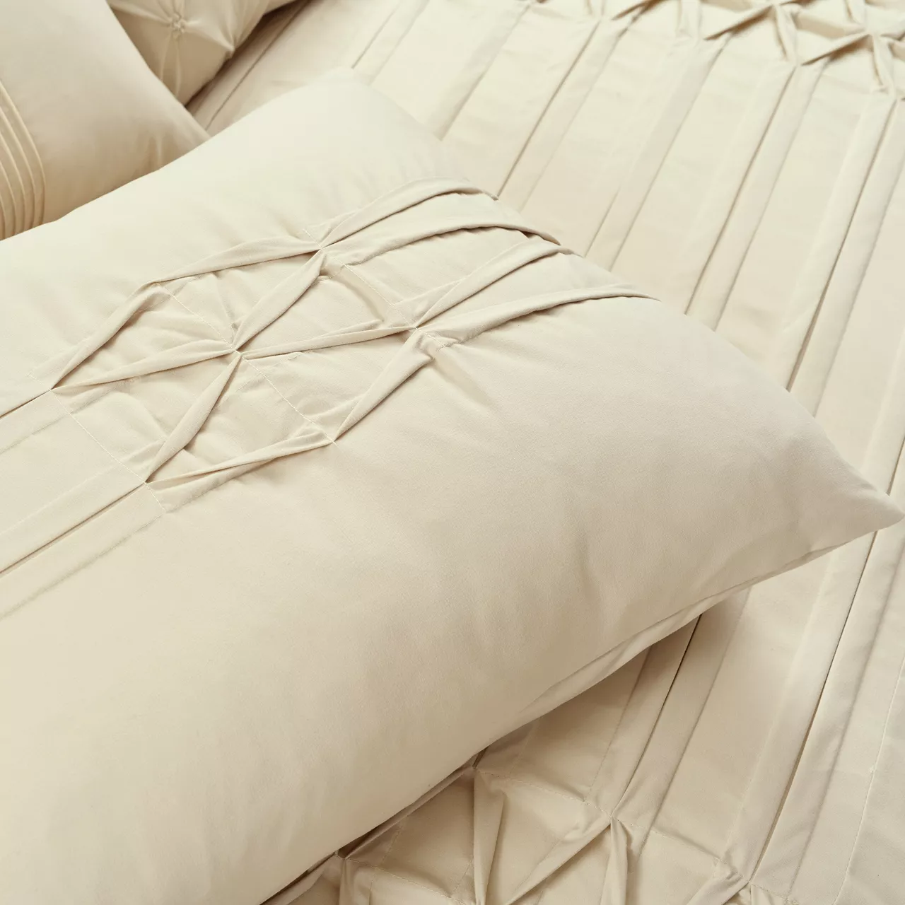 Aurora Beige Pleated Pintuck King 5-Piece Comforter Set 6 Aurora Beige Pleated Pintuck King 5-Piece Comforter Set - Image 4
