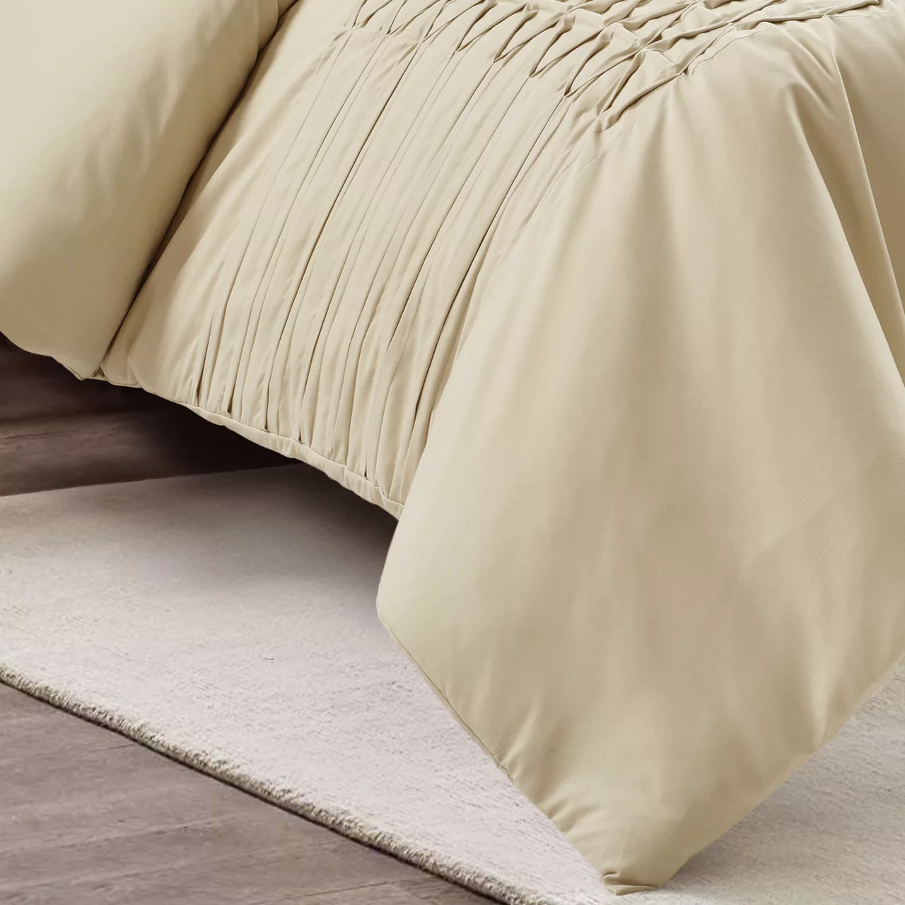 Aurora Beige Pleated Pintuck King 5-Piece Comforter Set 7 Aurora Beige Pleated Pintuck King 5-Piece Comforter Set - Image 5