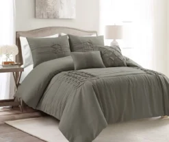 Aurora Dark Gray Pleated Pintuck King 5-Piece Comforter Set